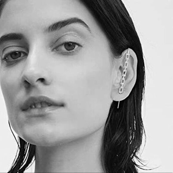 Gold Crystal Single Link Bar Geometric Ear Cuffs Statement Earring NEW - Picture 3 of 4